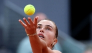Belarus' Aryna Sabalenka serves to Romania痴 Jacqueline Cristian during their 2026 WTA Tour Madrid Open tennis tournament third round singles match at the Caja Magica in Madrid, on April 25, 2026. (Photo by Thomas COEX / AFP)