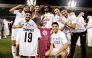 Al Sadd players celebrate their QSL title on Monday.