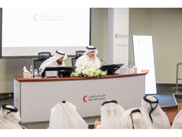 President of QRCS Yousef bin Ali Al-Khater speaking at the event.