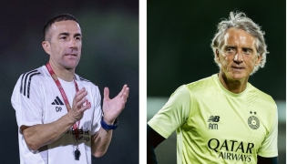From left: Al Shamal coach David Prats and Al Sadd coach Roberto Mancini
