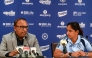 Indian women's cricket captain Harmanpreet Kaur (R) listens to BCCI Secretary Devajit Saikia announcing the squad for the upcoming ICC Women's T20 World Cup and tour of England, in Mumbai on May 2, 2026. (Photo by Indranil MUKHERJEE / AFP)
