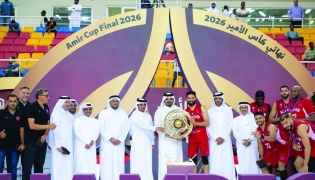 Qatar Olympic Committee President H E Sheikh Joaan bin Hamad Al Thani crowns Al Arabi Amir Basketball Cup champions. 