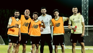 Al Sadd players during a training session yesterday.