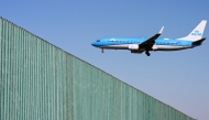 (Files) A KLM Royal Dutch Airlines plane lands at Milan Linate airport northern Italy, on April 7, 2026. (Photo by Stefano Rellandini / AFP)