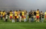 Lens players and their families greet the fans at the end of the French L1 football match between RC Lens and FC Nantes after qualifying for the Champions League. (Photo by Francois LO PRESTI / AFP)