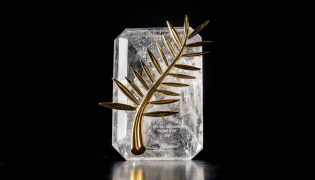 The Palme d'Or trophy is photographed at Chopard's high-jewelry workshops, in Meyrin near Geneva, on April 21, 2026. Photo by Fabrice COFFRINI / AFP