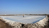 A worker harvests salt at the Little Rann of Kutch (LRK) region of Gujarat on April 29, 2026. (Photo by Shammi Mehra / AFP) 