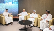 Qatar Olympic Committee Secretary General Jassim bin Rashid Al-Buenain with Oman Olympic Committee Secretary General Abdullah Baamakhlaf and Deputy Head of the Oman delegation Dr. Marwan Al-Juma during a meeting held on the eve of the 4th GCC Games Doha 2026.