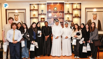 Editor-in-Chief of The Peninsula Prof. Khalid Mubarak Al-Shafi, Associate Professor at UDST Dr. Carolyne Lunga and students of UDST during their visit to the The Peninsula headquarters yesterday. Pics: Salim Matramkot/The Peninsula