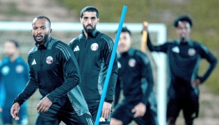 Qatar players during a training session.