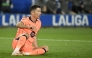 Barcelona's Polish forward #09 Robert Lewandowski reacts during the Spanish league football match between Deportivo Alaves and FC Barcelona at Mendizorroza Stadium in Vitoria on May 13, 2026. Photo by ANDER GILLENEA / AFP