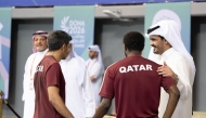 President of the Olympic Council of Asia and Qatar Olympic Committee H E Sheikh Joaan bin Hamad Al-Thani, also the Chairman of the organising  Committee of the GCC Games Doha 2026, attend the padel match between Qatar and Saudi Arabia at Aspire Dome yesterday.  