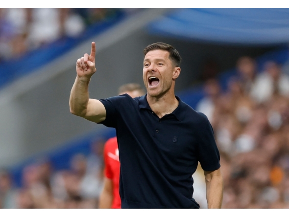 Real Madrid's Spanish coach Xabi Alonso gestures on the touchline during the Spanish league football match between Real Madrid CF and RCD Espanyol at the Santiago Bernabeu stadium in Madrid on September 20, 2025.