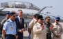 Indonesian President Prabowo Subianto (front) delivers a statement to journalists during a ceremony to hand over six new Rafale jet fighters, four Dassault Falcon 8X aircrafts and one Airbus A400M Atlas aircraft to the Indonesian Air Force at Halim Perdanakusuma Air Force Base in Jakarta.. (Photo by Bay Ismoyo / AFP)