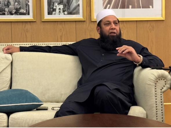 Former Pakistan captain Inzamam-ul-Haq speaks during a meeting in Doha.