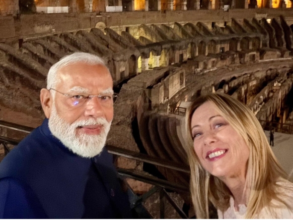 Indian Prime Minister Narendra Modi and Italian Prime Minister Giorgia Meloni took selfies at the Colosseum.