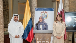 Ambassador of Colombia H E Odette David with Director General of Katara Professor Dr. Khalid bin Ibrahim Al-Sulaiti during the event.
