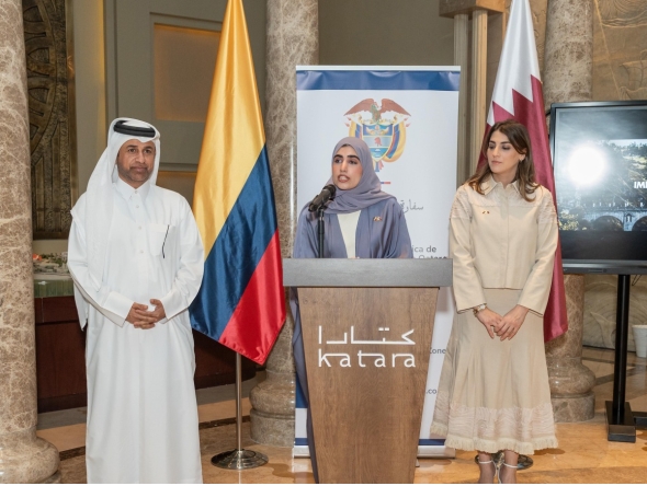 Ambassador of Colombia H E Odette David with Director General of Katara Professor Dr. Khalid bin Ibrahim Al-Sulaiti during the event.