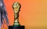 The 2026 FIFA World Cup winner's trophy is seen on stage at the 2026 World Cup halftime show announcement in New York City on May 14, 2026. (Photo by Charly Triballeau / AFP)
