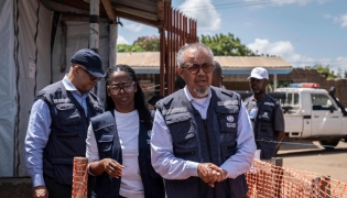 World Health Organization (WHO) Director-General Tedros Adhanom Ghebreyesus visits the Ebola treatment center to witness the discharge of recovered patients in Bunia, in the northeastern Democratic Republic of the Congo