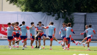 Japan’s players take part in a training session in Monterrey, Mexico. (AFP)