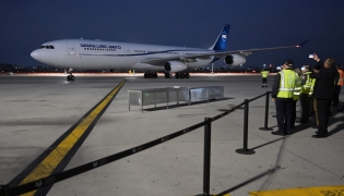 The plane carrying Iran's football team players lands at the Tijuana International Airport in Tijuana, Mexico on June 7, 2026. (Photo by Guillermo Arias / AFP)