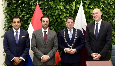 Minister of Municipality H E Abdullah bin Hamad bin Abdullah Al Attiyah with Mayor of the Municipality of Westland H E Bouke Arends and other officials during his visit to the Kingdom of the Netherlands.
