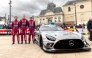 Team Qatar by Iron Lynx drivers Qatar’s Abdulla Al-Khelaifi (left), Julian Hanses (centre) and Giuliano Alesi pose ahead of their historic debut in the LMGT3 class at the 24 Hours of Le Mans.