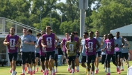 England players jog during a training session ahead of England's 2026 World Cup football tournament Group L football match against Croatia at Swope Soccer Village in Kansas City on June 13, 2026. (Photo by Juan Mabromata/ AFP)
