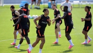 Netherlands’ Virgil van Dijk with teammates during a training session ahead of the match against Japan.