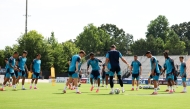 Spain's players in action during a training session. (AFP)