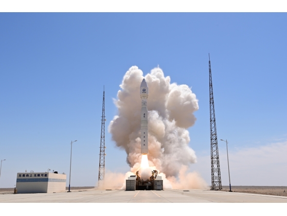 A Lijian-1 Y14 carrier rocket blasts off from a commercial space innovation pilot zone in northwest China, on June 15, 2026. (Photo by Wang Jiangbo/Xinhua)