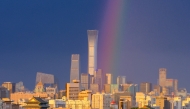 This photo shows a rainbow in the sky over Beijing, capital of China. (Xinhua/Chen Yehua)
