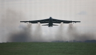 (Files) A US Air Force B-52 Stratofortress bomber takes off from RAF Fairford in south-west England on March 15, 2026. (Photo by Henry Nicholls / AFP)