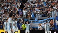 Argentina's forward #10 Lionel Messi celebrates scoring his team's third goal during the 2026 World Cup Group J football match between Argentina and Algeria at the Kansas City Stadium in Kansas City on June 16, 2026. (Photo by Roberto Schmidt / AFP)