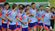 Japan's players take part in an MD-1 training session at the Rayados Training Centre in Santiago, near Monterrey, Mexico