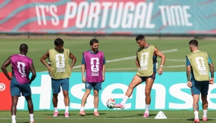 Portugal players take part in a training session. 