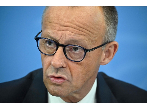 German Chancellor Friedrich Merz speaks during a press conference to present the recommendations of a 13-member pension reform commission at the Chancellery in Berlin on June 23, 2026. (Photo by Tobias Schwarz / AFP)