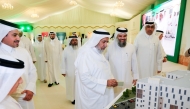 Minister of Awqaf and Islamic Affairs H E Ghanem bin Shaheen bin Ghanem Al Ghanim laying foundation stone for the Sheikh Ali Bin Abdullah Al Thani Endowment Library in Umm Ghuwailina yesterday. 
