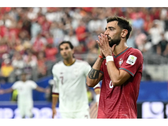 Portugal’s Bruno Fernandes reacts during the match against Spain. 