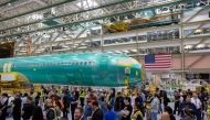 A Boeing 737 MAX 10 fuselage is pictured during the opening ceremony for the company's new North Line assembly line, which will produce 737 MAX aircraft, at the Boeing Everett Factory in Everett, Washington, on July 10, 2026. (Photo by Jason Redmond / AFP)  