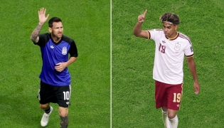 (Combo) This combination of file photos created on July 18, 2026, shows Argentina's forward #10 Lionel Messi in Atlanta on July 15, 2026 (L); and Spain's forward #19 Lamine Yamal at the Dallas Stadium in Arlington on July 14, 2026. (Photo by Patricia De Melo Moreira and Aric Becker / AFP)