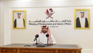 Assistant Director of the Department of Islamic Research and Studies at the Ministry of Awqaf and Islamic Affairs, Mishari Ali Al Namlan, speaking at a press conference at the headquarters of the Ministry yesterday.