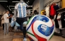 (Files) A replica of the Adidas Trionda, the 2026 FIFA World Cup official football ball, is displayed at a sports shop on June 14, 2026. (Photo by Hazem Bader / AFP)