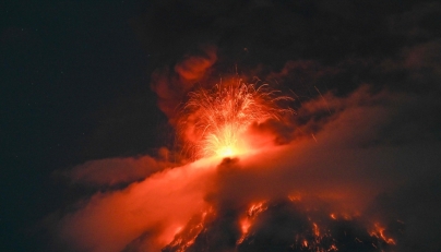The Fuego volcano erupts 65 kilometers southwest of Guatemala City on August 3, 2026. (Photo by Johan ORDONEZ / AFP)
