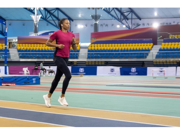American sprint legend Allyson Felix trains at the Aspire Dome 