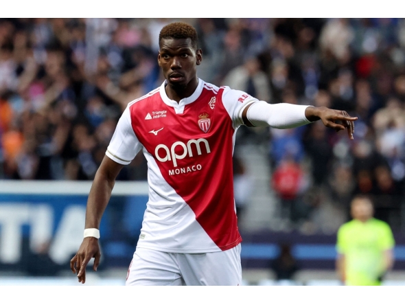 (FILES) Monaco's French midfielder #08 Paul Pogba gestures during the French L1 football match between Paris FC and AS Monaco at the Stade Jean-Bouin in Paris on April 10, 2026. (Photo by FRANCK FIFE / AFP)
