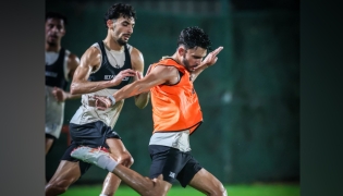 Al Wakrah players during a training session yesterday.