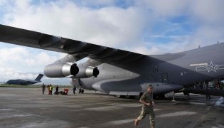 Two Chinese Y-20 transport planes carrying 50 tonnes of emergency relief supplies and four tunnel rescue experts arrive at Tribhuvan International Airport in Kathmandu, Nepal, on August 30, 2026. Photo by CNS / AFP