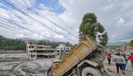 This photo taken on Aug. 31, 2026 shows a mudslide-affected area along the Trishuli River in Nuwakot, Nepal. (Xinhua/Zou Xuemian)
